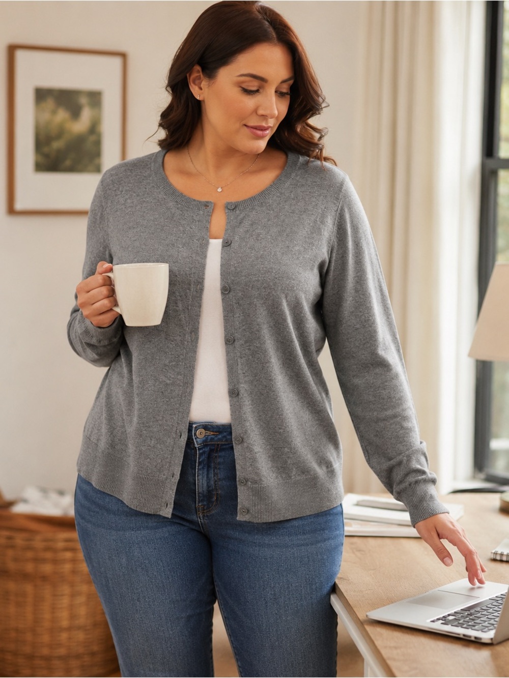 Old Navy XXL Gray Cardigan Sweater NWT Button Front Crew Neck